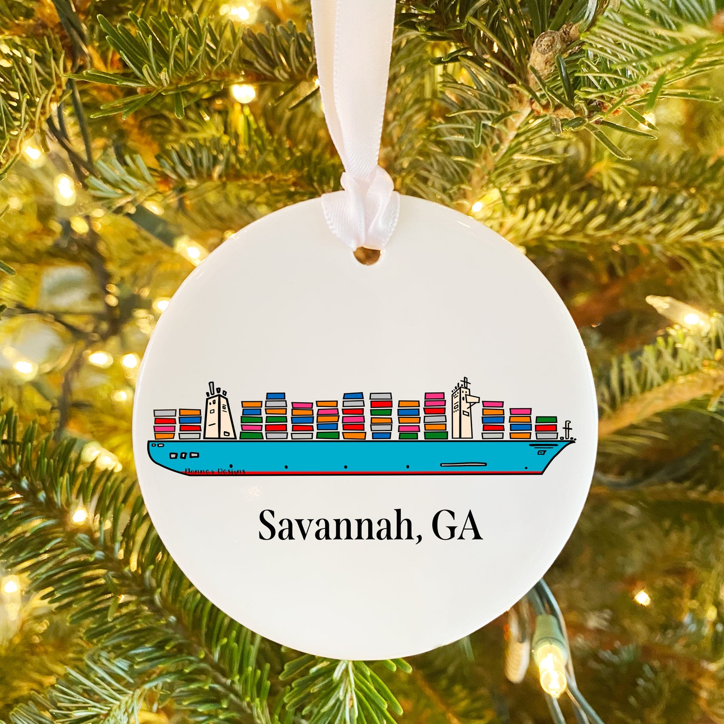 Container Ship Savannah, GA Ceramic Ornament