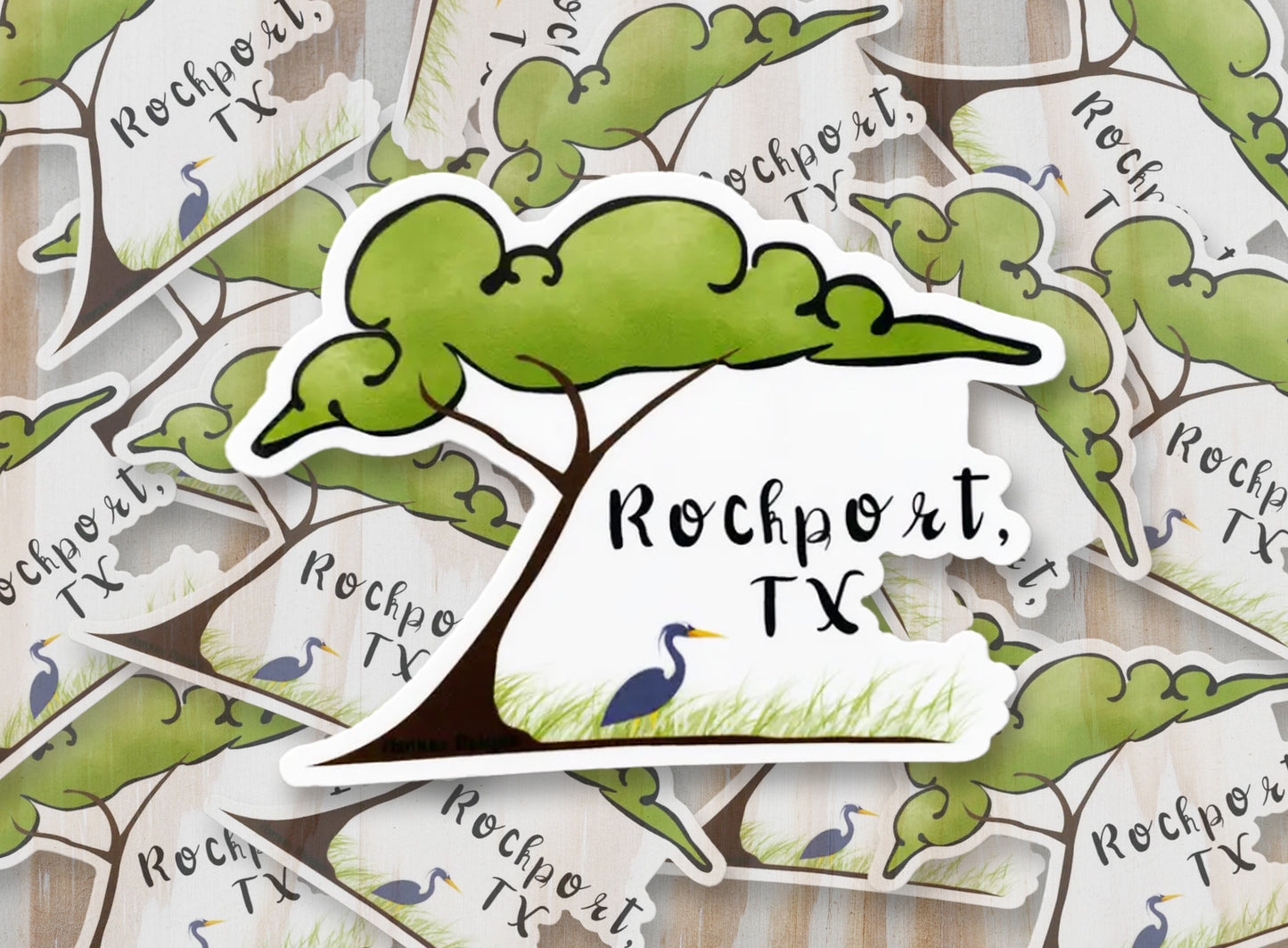 Oak Tree & Heron Rockport, TX Sticker