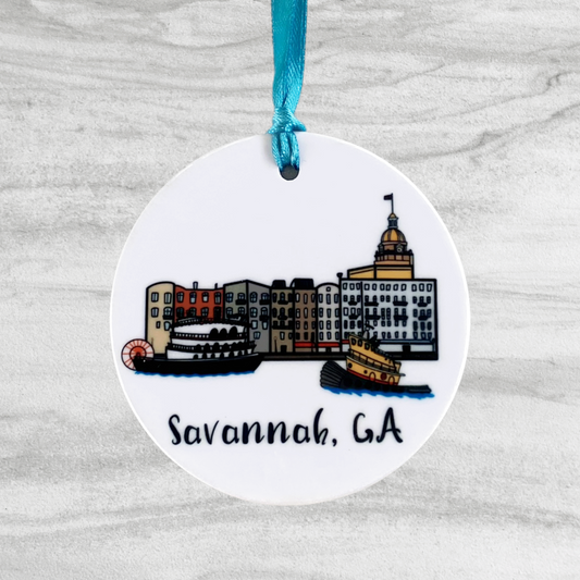 Savannah River Street, GA Ceramic Ornament