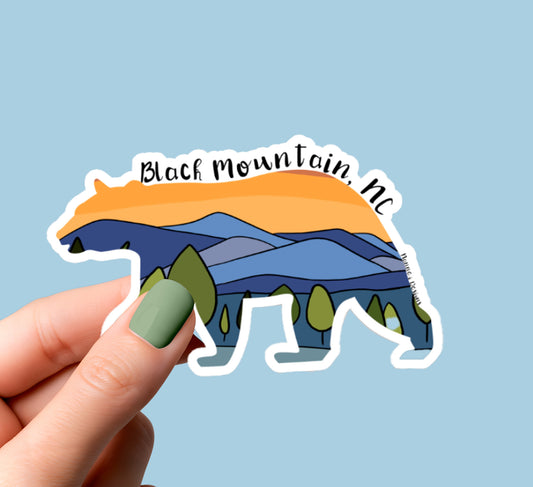 Black Mountain, NC Mountain Sunset inside Black Bear Sticker