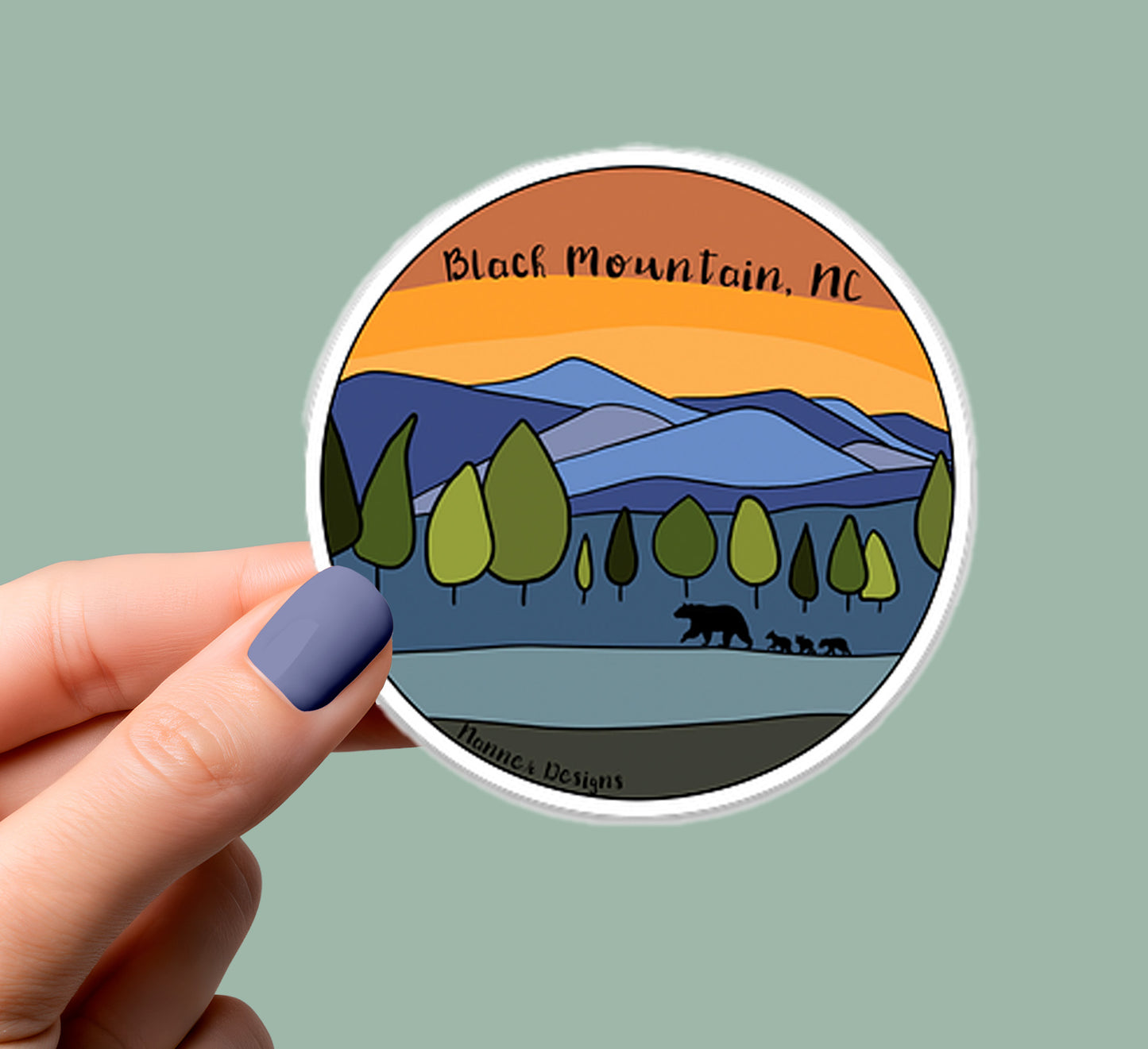 Black Mountain, NC Mountain Sunset with Black Bear Sticker