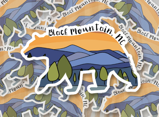 Black Mountain, NC Mountain Sunset inside Black Bear Sticker