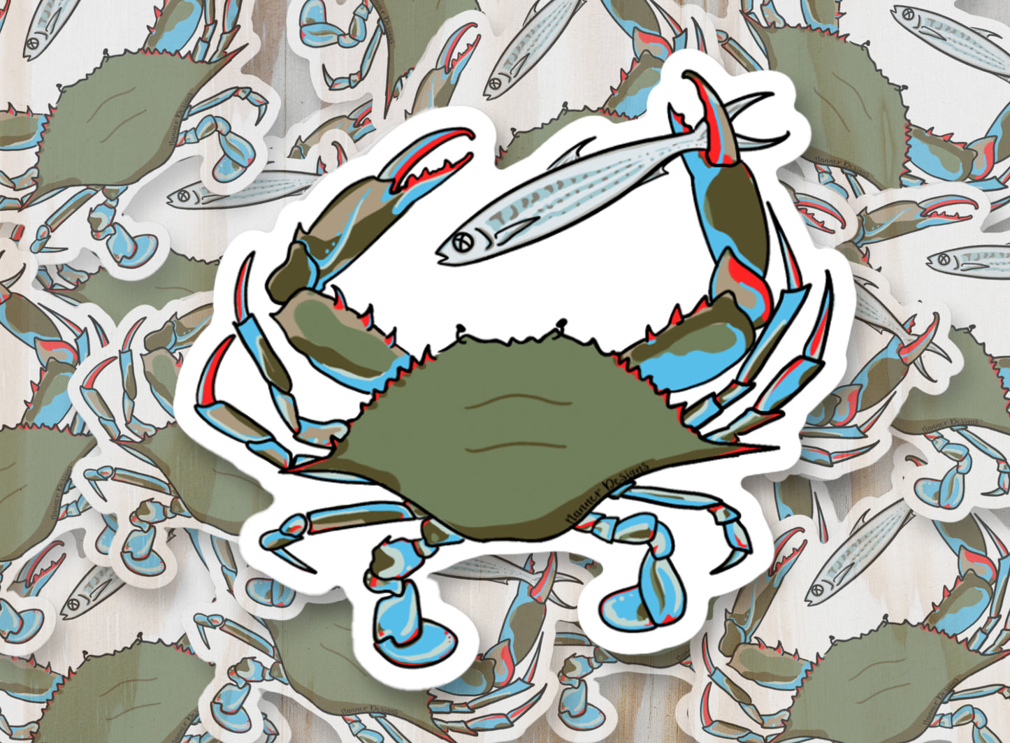 Blue Crab with Mullet Sticker