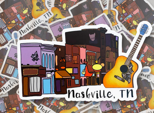 Nashville, TN Broadway Street & Guitar Sticker