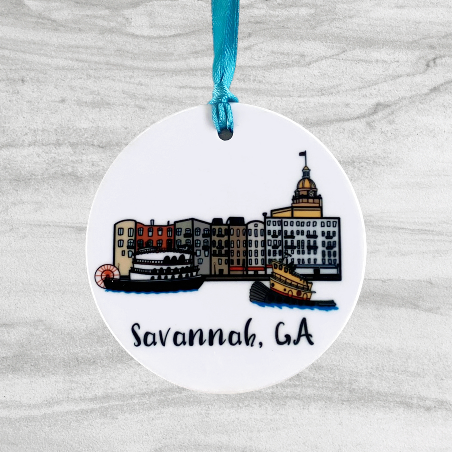 Savannah River Street, GA Ceramic Ornament
